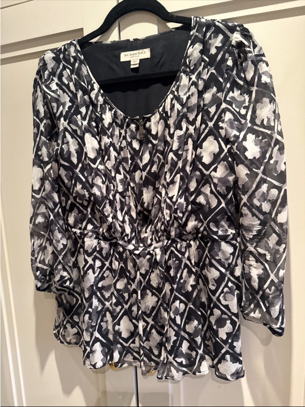 Burberry Black and White Print Peplum Top